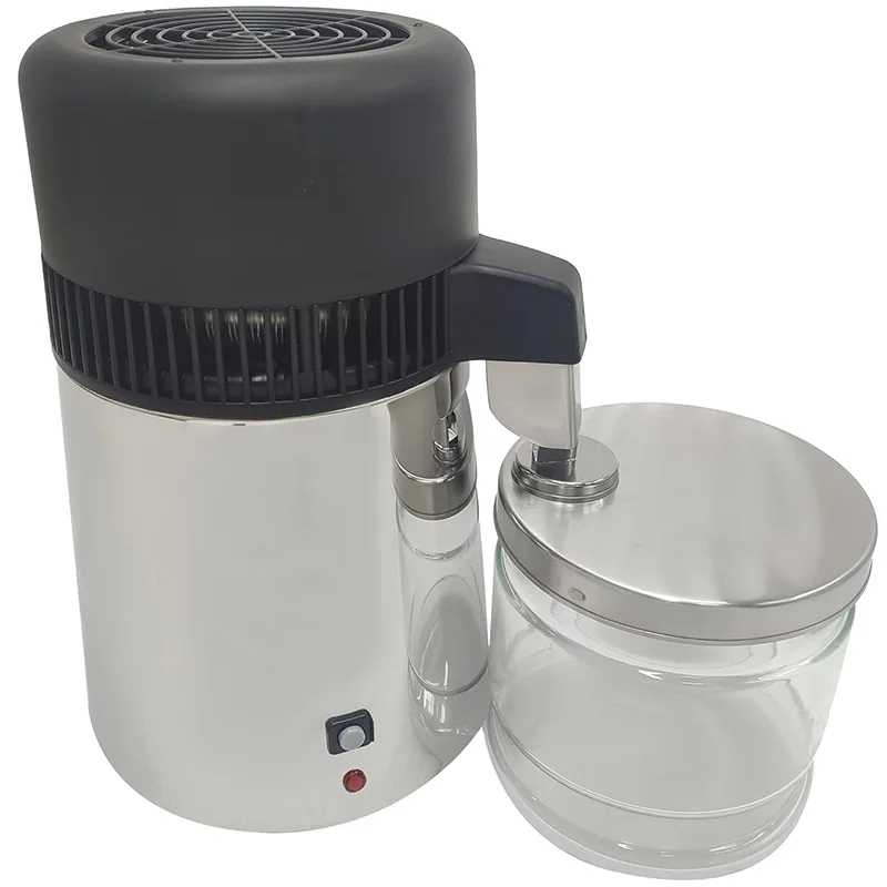 الفولاذ المقاوم للصدأ 4L جهاز تقطير المياه لتنقية المياه مع جرة زجاجية آلة تقطير كونترتوب للمختبر المنزلي 110 فولت