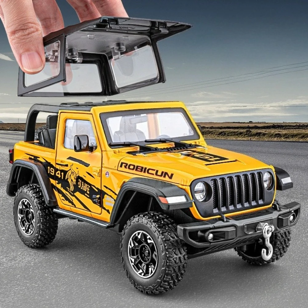 1:24 Wrangler Rubicon Mitsubishi Delica Diecast Modellen Speelgoed Legering Autodeuren Geopend Geluid Licht Trek Decoratieve Collectibles