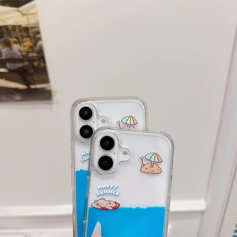 Picture 6: Cartoon Dog Floating Elements in Phone Case for iPhone 16 17 Pro Max 15 Shell Luxury Dynamic Move Around Cover Blue Liquid Coque