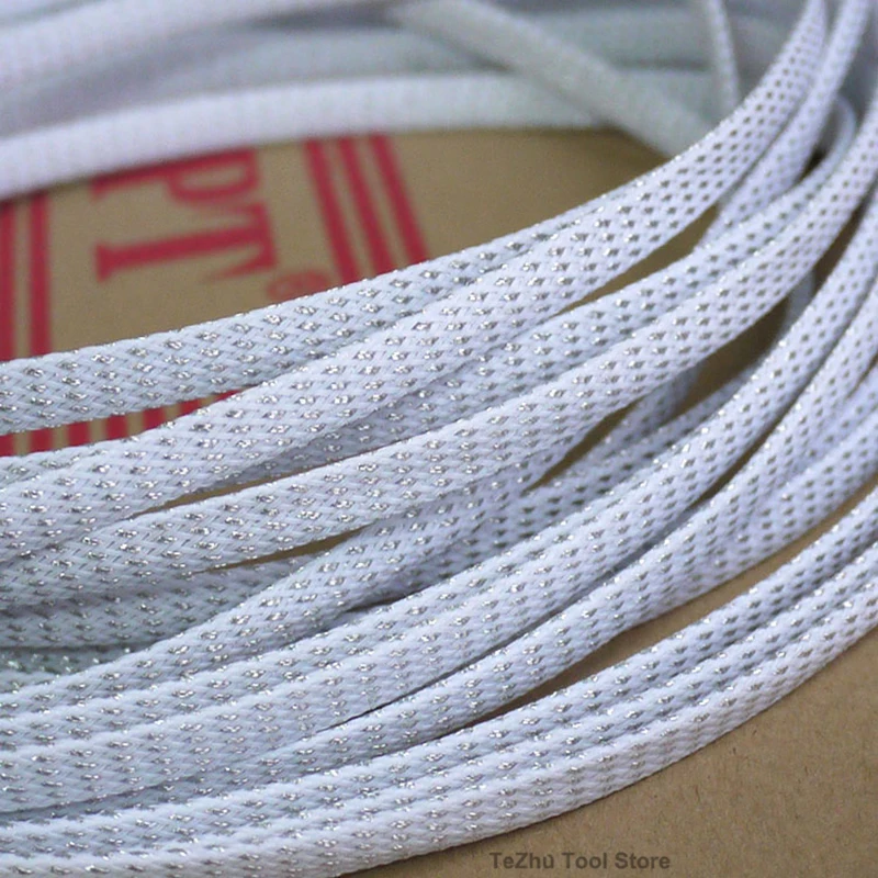 

4mm-20mm White&Silver Snakeskin Mesh Wire Protecting Nylon Tight PET Expandable Insulation Sheathing Braided Sleeves