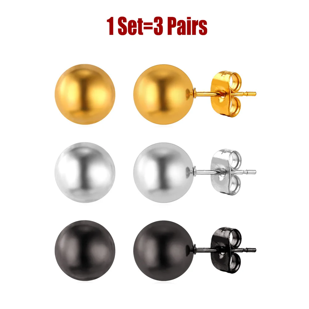 

ChainsPro Unique Stub Earrings For Women Gold/Black Color 3 Pairs Stainless Steel Earrings Fashion Jewelry Wholesale E151