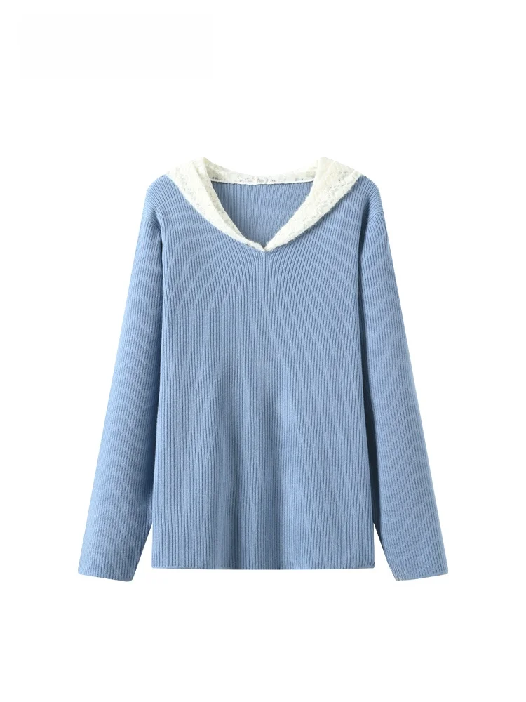 

CaraCLUB Large Size Hooded Long Sve Knitted Sweater Women Spring Faion Age Reduction College Sle Top Splicing plus Size