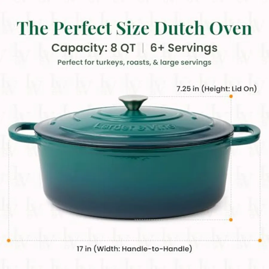 وعاء فرن هولندي من الحديد الزهر المطلي بالمينا سعة 8 لتر مع غطاء خبز الخبز متوافق مع جميع أسطح المطابخ آمن حتى 500 قدم رائع للمعالج المخمر