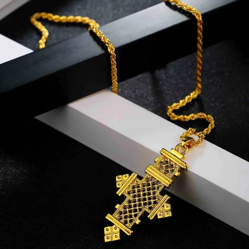 Shamty New Cross Pendant Charms Chain Pendant Necklaces Pure Gold Color Africa Crosses Jewelry Pendants Jewelry Making S30008