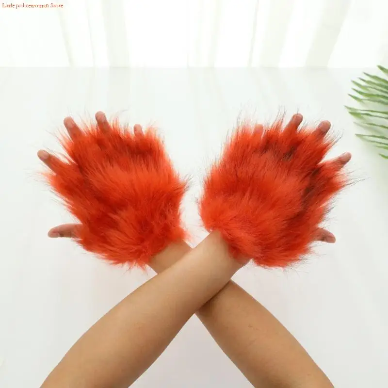 F92D Cats Claw Gloves Fursuit Animal Wolf Foxes Paws Mittens Halloween Cosplay Costume Accessories Therians Gear Women Men