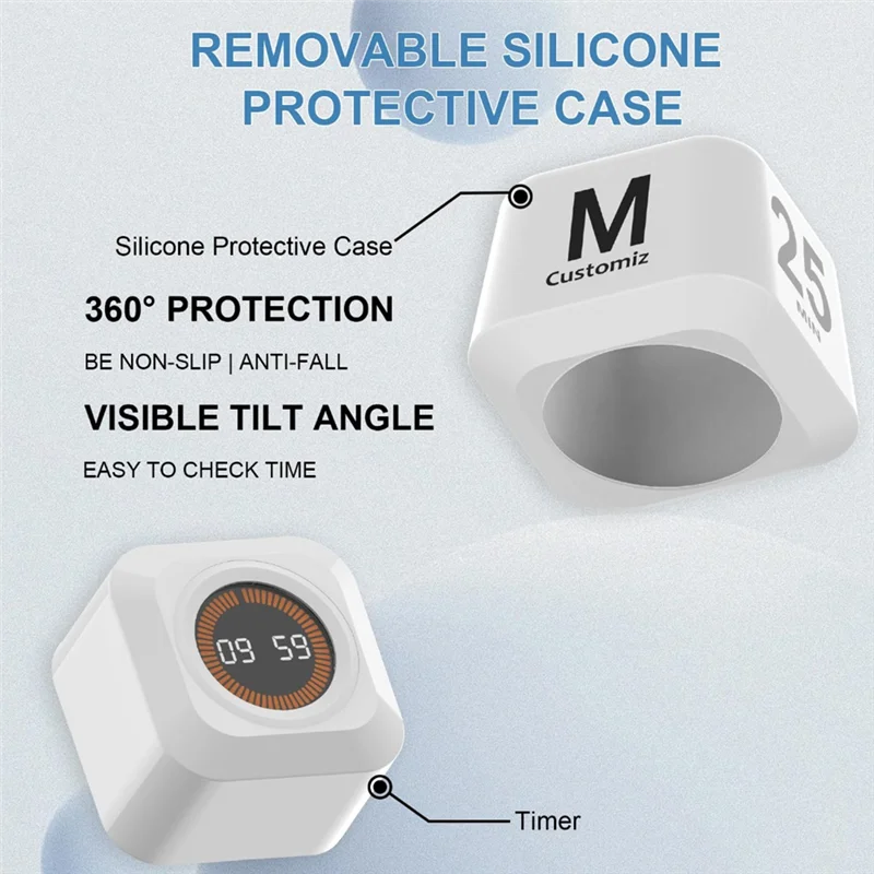 A04G-Rotating Cube Visual Timer 5, 25, 10, 50 Min Silent Mode Ideal For ADHD Tool Study Work School (White)