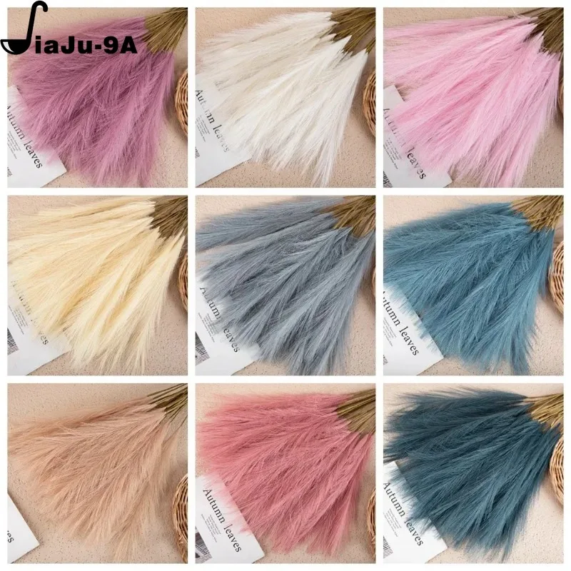 5 pçs flor artificial pampas grama planta falsa reed decoração de casamento flores azul pampas buquê acessórios para casa vaso decoração