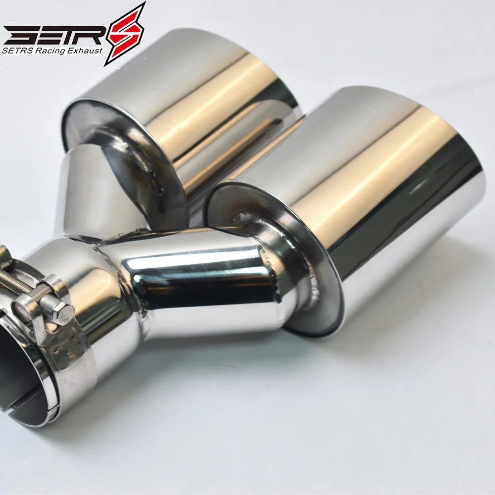 1Pc Duble Muffler Universal Left Or Right Side Glossy Stainless Steel Angled Exhaust Tip