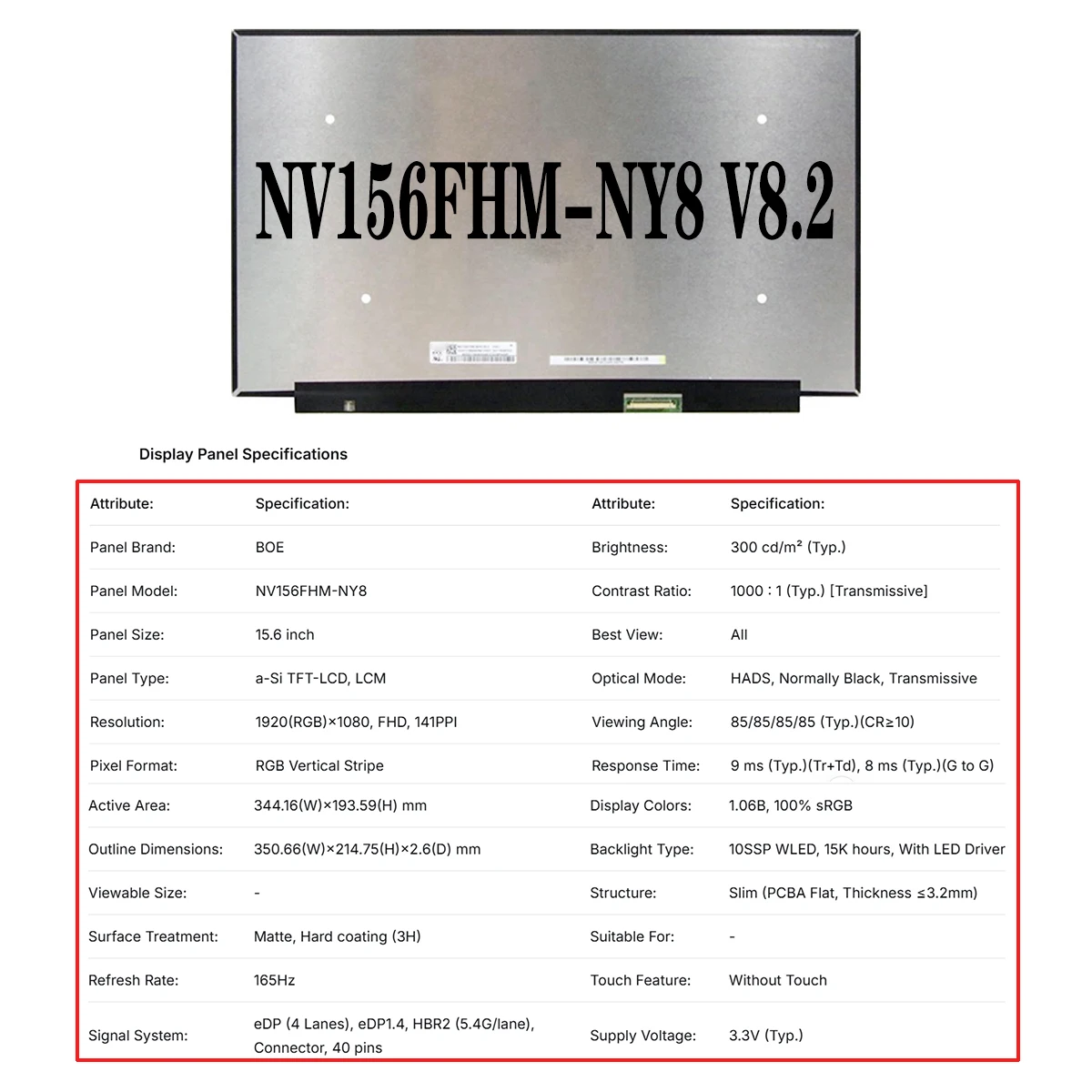 الجملة شاشة كمبيوتر محمول Lcd رفيعة N156HCA EAC Rev. C2 LM156LFGL03 NV156FHM NX3 v8.0 NV156FHM NY8 V8.2 NV156FHM N63 15.6"