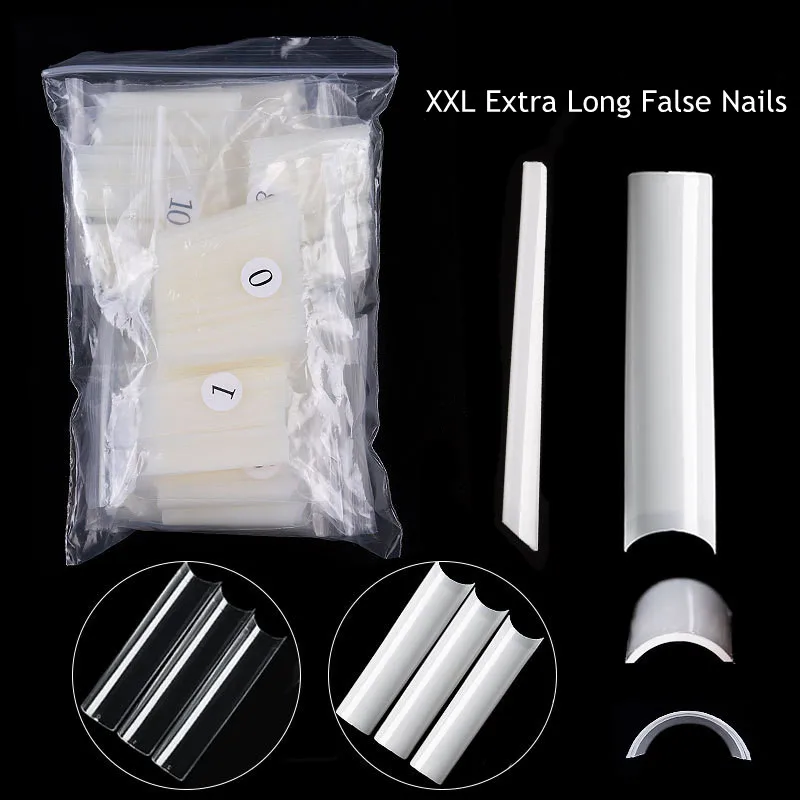 TFSCLOIN 504pcs/box XXL Straight Square Extra Long Acrylic Nail Tips Stiletto C Curve Half Cover Artificial False Tip Nails Tool