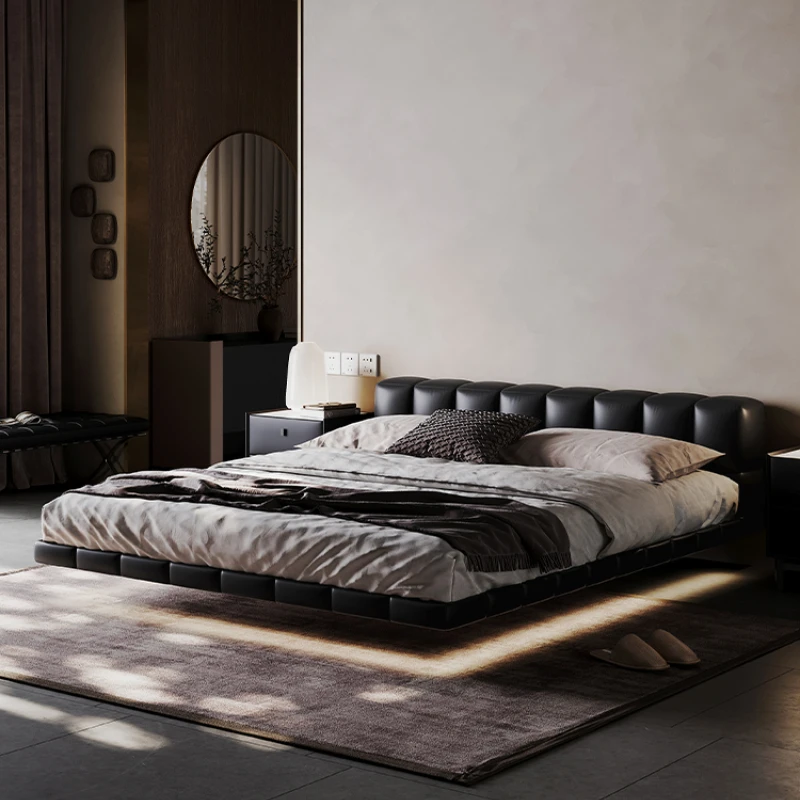 

Minimalist leather bed, modern, simple, light and luxurious, high-end double bed, master bedroom, soft bag, wedding bed, ins bed