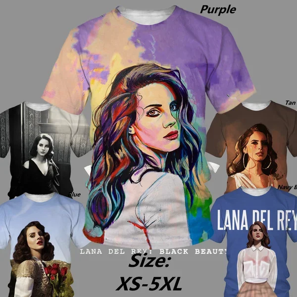 

Rapper Personality Hip-hop Short-sleeved Fashion Lana Del Rey 3D Printing Men's T-shirt Round Neck Casual Trendy T-shirt Top