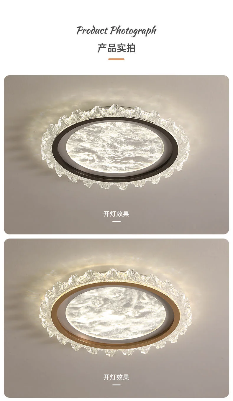 Crystal ceiling lamp, post-modern light luxury bedroom room lamp, household energy-saving eye protection study round lamp