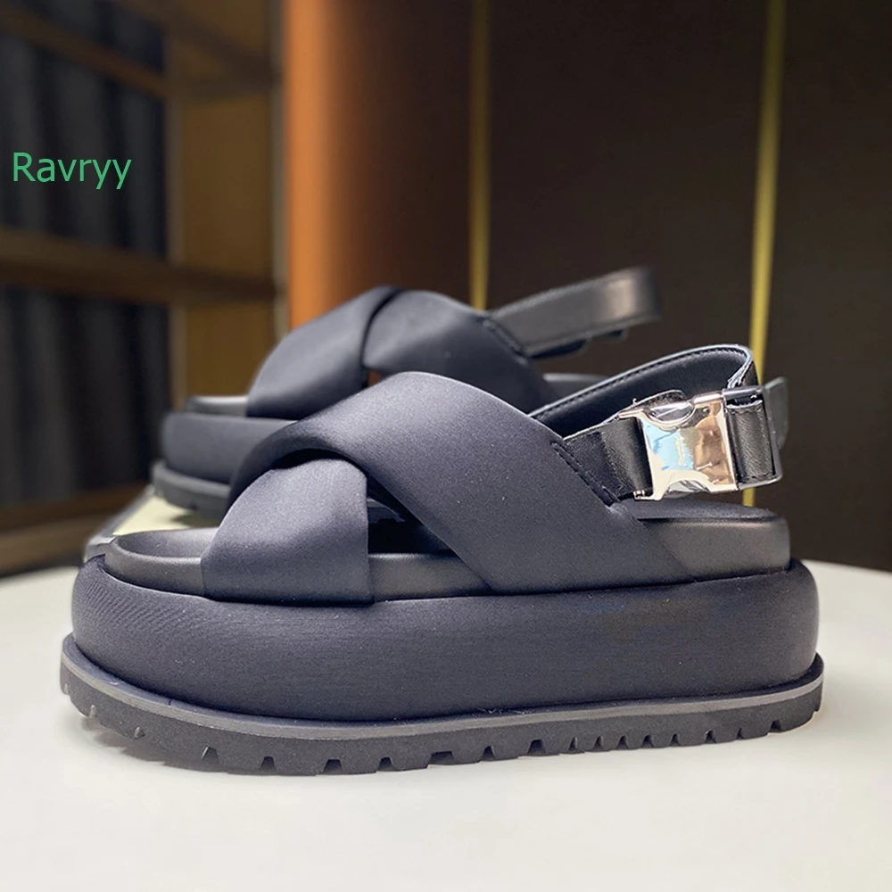 2024 Summer New Leather Women Sandals Thick Bottom Retro Roman Sandals Open Toe Slingback Back Buckle Fashion Casual Sandals