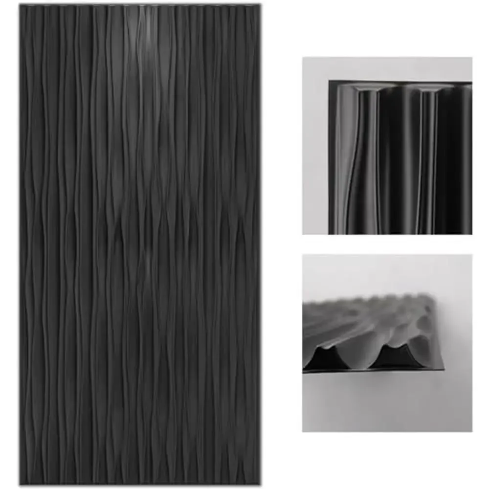 Large PVC 3D Wavy Wall Panels Interior Décor Pack of 6 Textured Design Fire Resistant 2x4 Size Matt Black Perfect Home and