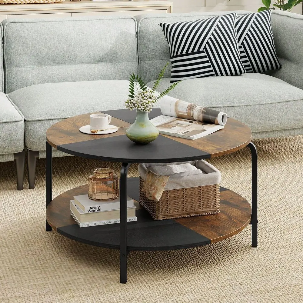 

Round Coffee Table W Storage Shelf Metal Frame For Living Room Apartment
