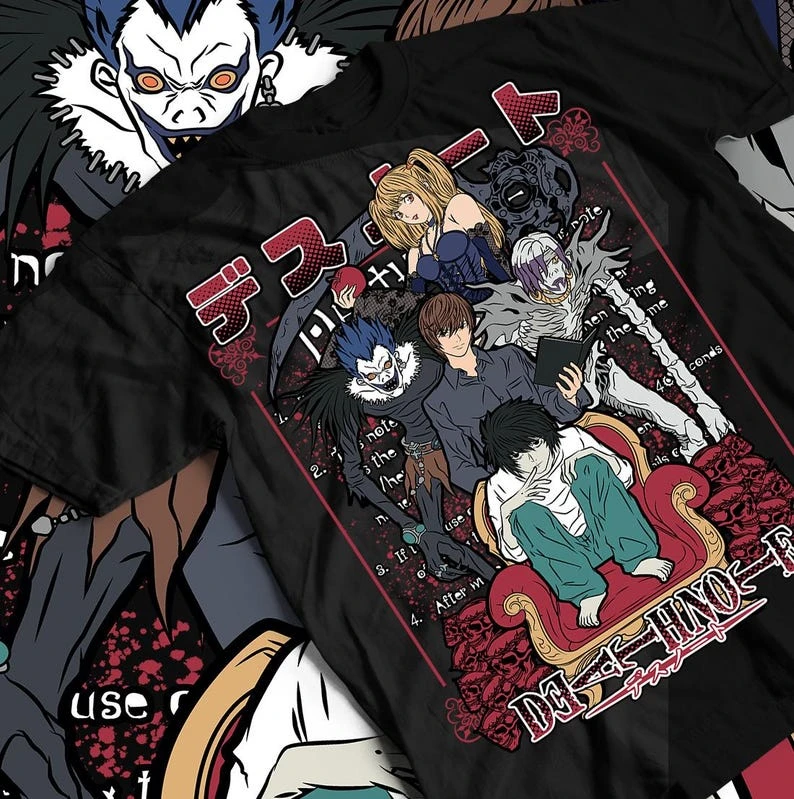 Death Note Anime Graphic T Shirt Manga Shinigami Gothic Dark Print Unisex Casual Short Sleeve Oversized Daily Summer Tee Tops