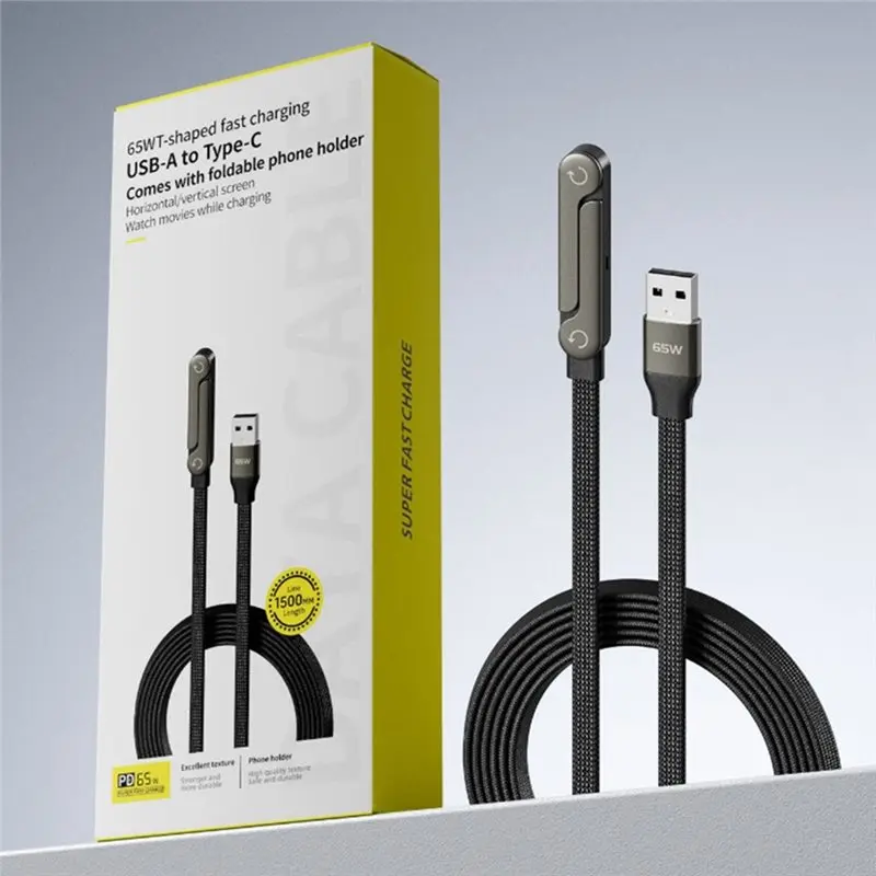 A41Z-65W Holder Cable With Stand,USB To C Fast Charging Phone Holder Data Cable Tablet Foldable Holder