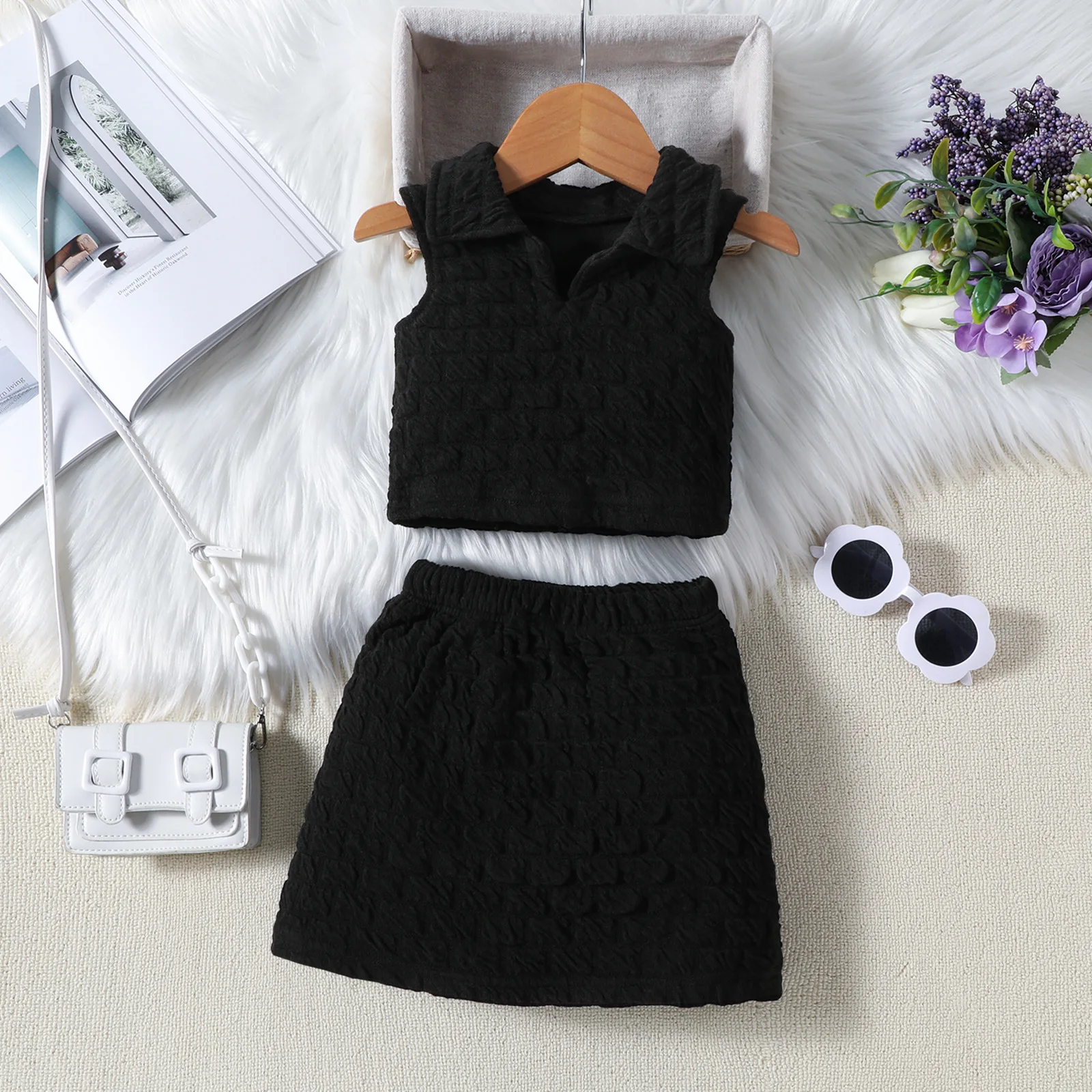 1 2 3 4 5 6years Summer Girls Clothing Sets New Fashion Sleeveless Crop Tops+A Line Skirts Casual Two Piece Set Kids Clothes