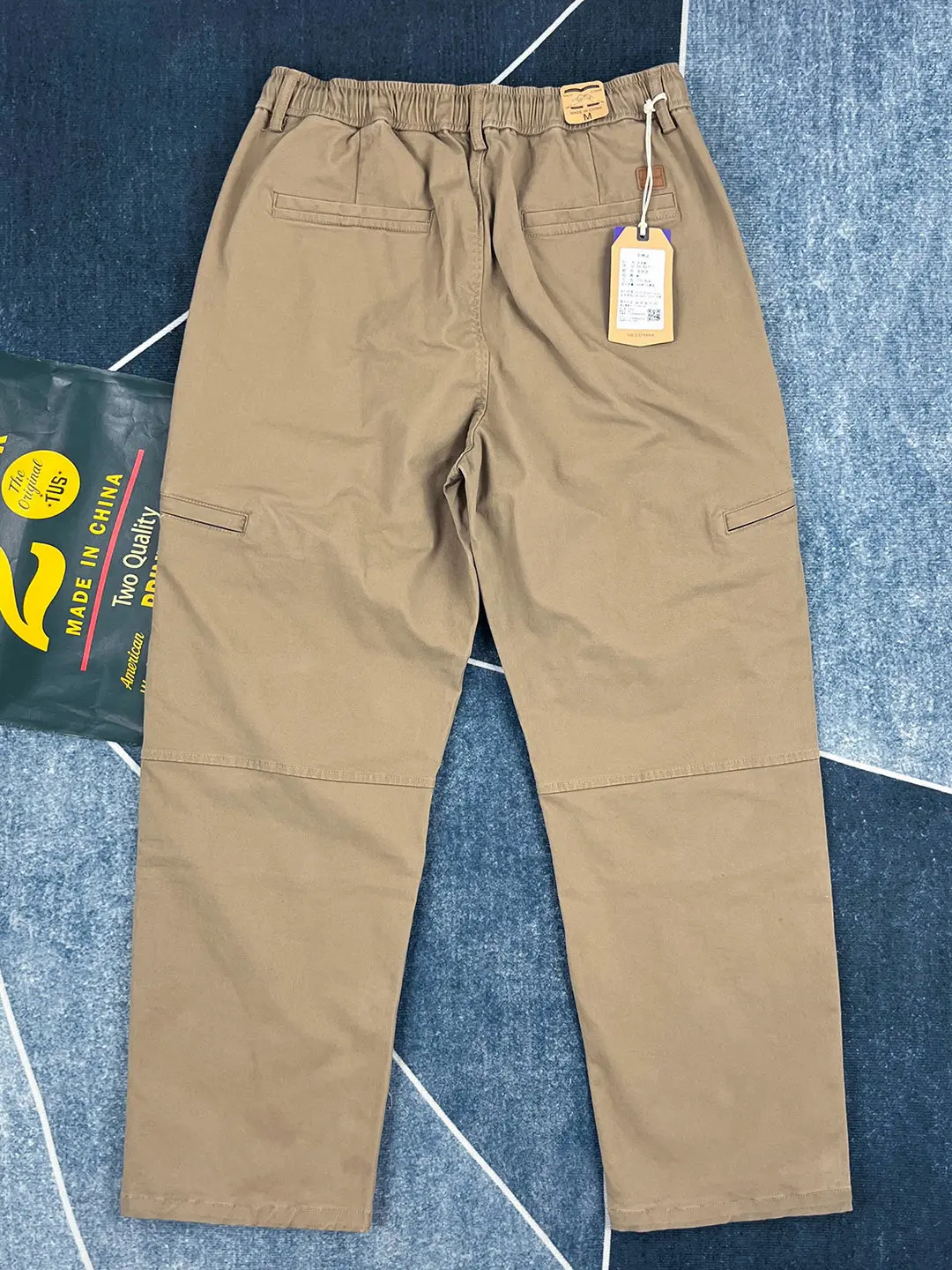 Men's Heavyweight Autumn Loose Straight Leg Workwear Casual Pants Khaki Multi-Pocket Elastic Waist Straight Trousers Trendy