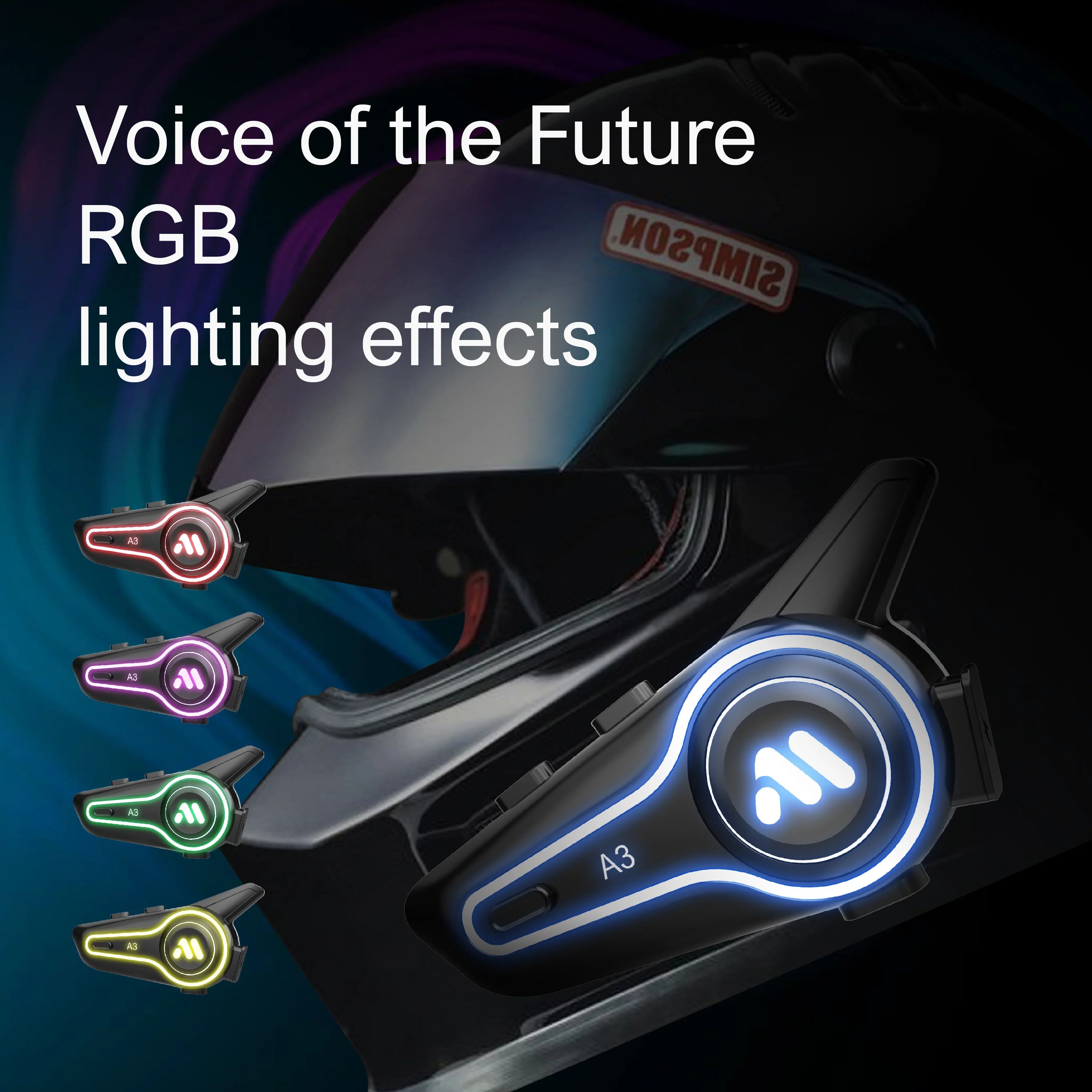 A3 Motorcycle Helmet Bluetooth Headset Hi-Fi Sound IP67 Waterproof Smart Noise Cancellation Riding Headset RGB Lighting Effects