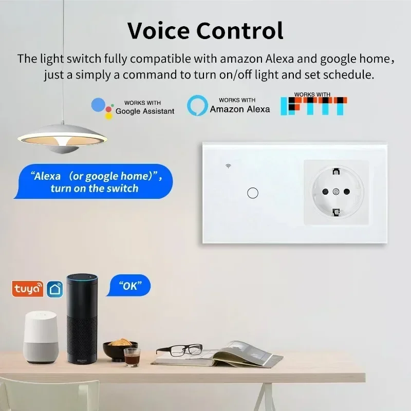 EU Wall Sockets Single Power Outlet Double Sockets USB Type-C Phone Charge Glass Panel Wall Touch Switch Kid Protection