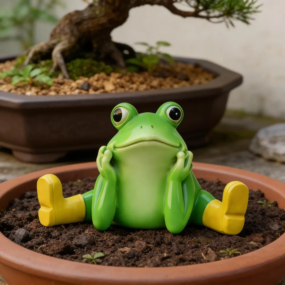 1PC Simulation Frog Ornament Leg Stretching Courtyard Garden Living Room Decoration Micro Landscape Home Decoration Accessories