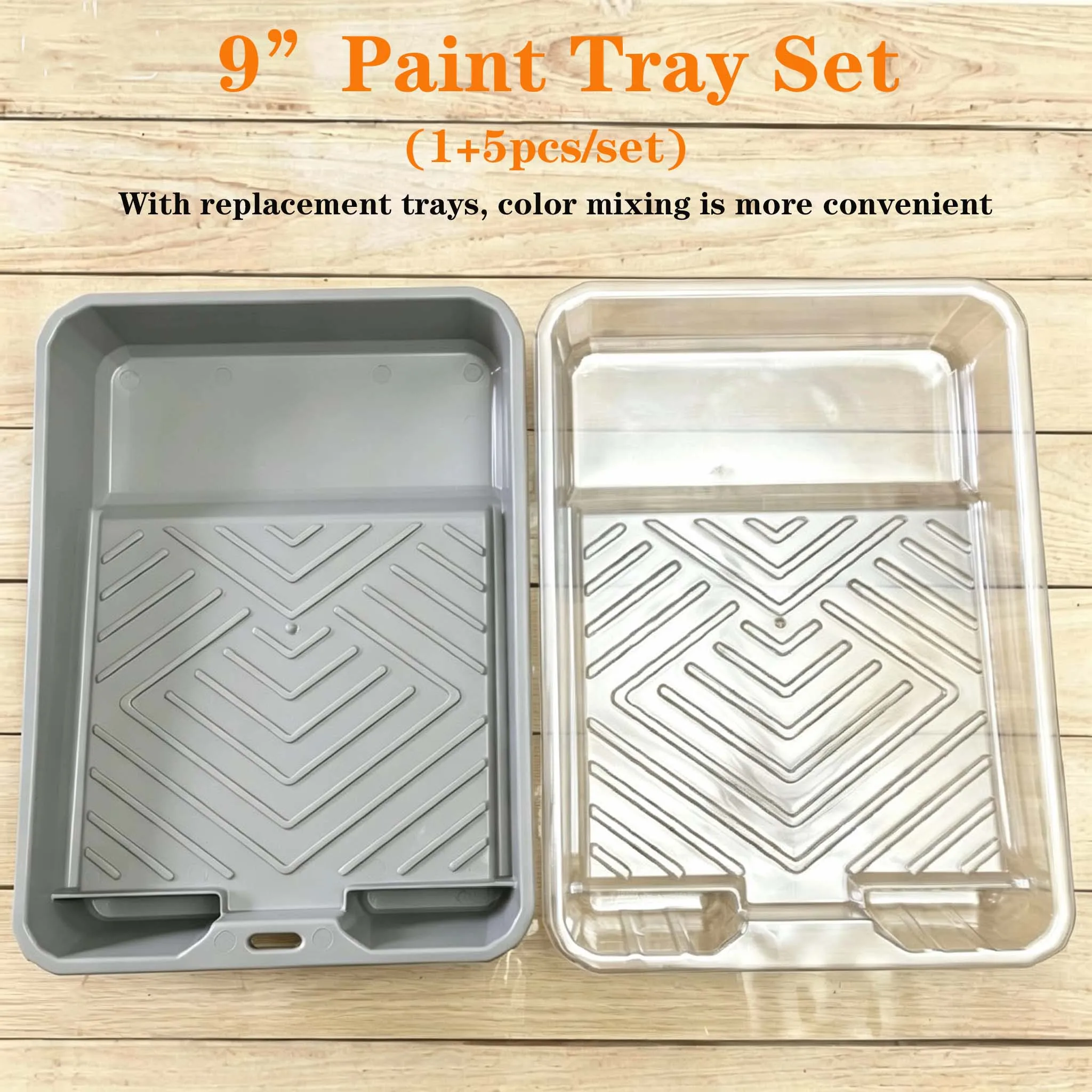 9 Inch Painting Tray 6-Piece Set, 1 Main Plastic Tray & 5 Replacement Liners, Convenient For Multi-Color Coating Construction