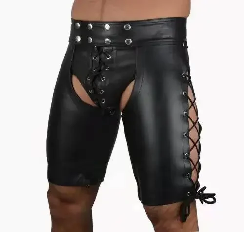 Short en cuir dos nu sexy pour hommes, pantalons assiste bandage, chaps en cuir, olympiques genci, adultes 7.0