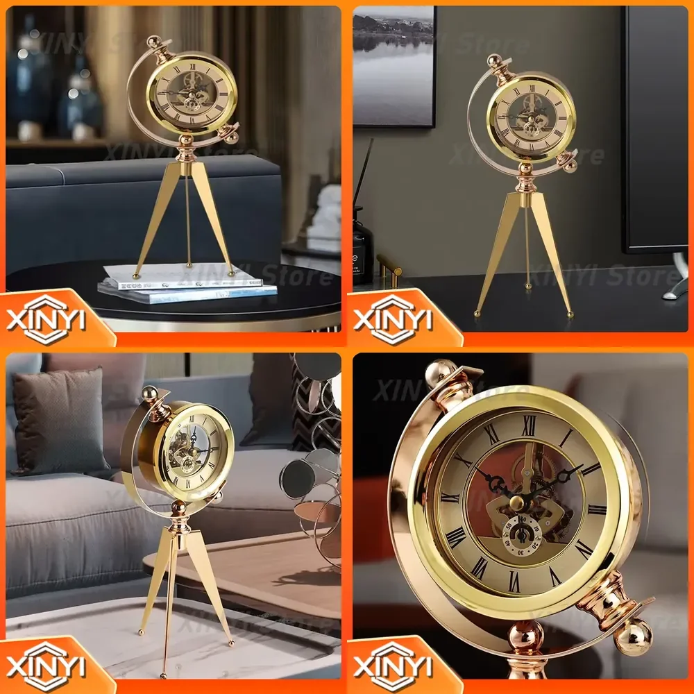 Modern Gold Table Clock for HQ416 Luxury Metal Desk Clock for Office Bedroom Home Decoration Silent Wall Tabletop Clock for