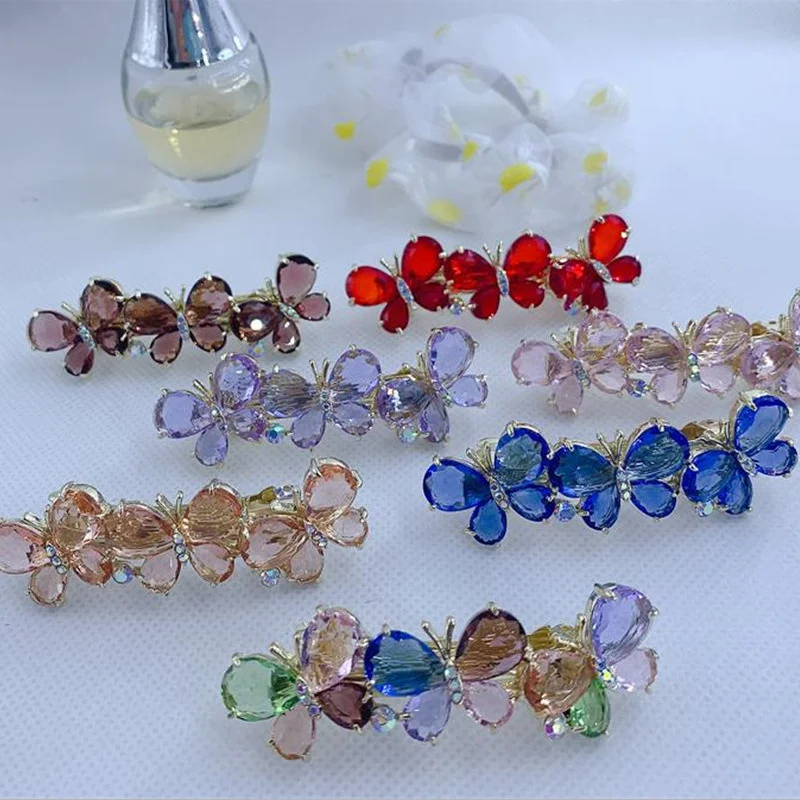 

Korean Style Fashion Crystal Butterfly Shape Hair Clip Large Top Spring Clip For Women Girls Barrettes Headwear Accessories