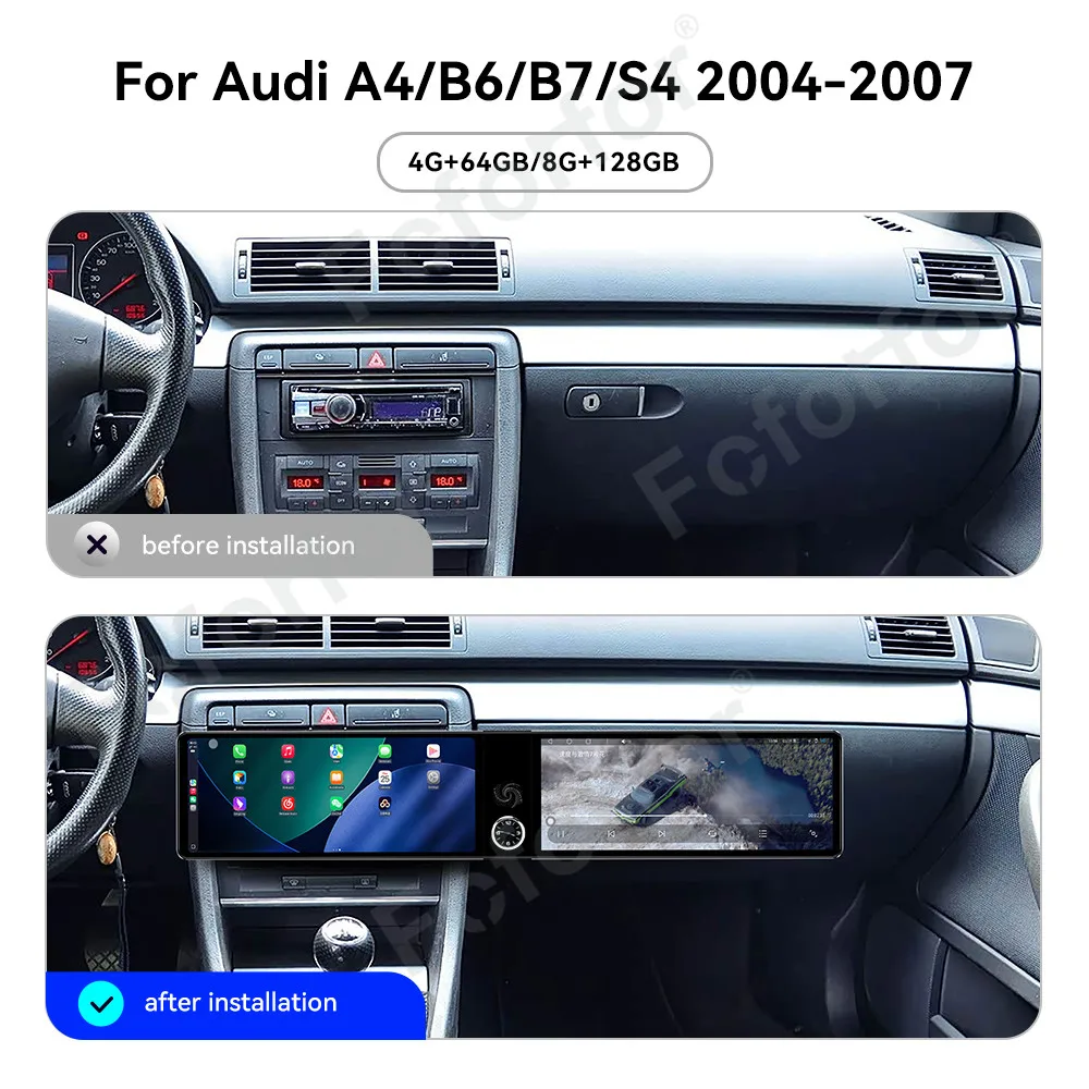

Dual Screen 12.3'' Carplay Android14 Car GPS Navigation For Audi A4/B6/B7/S4 2004-2007 Multimedia Player Car Radio Head Unit