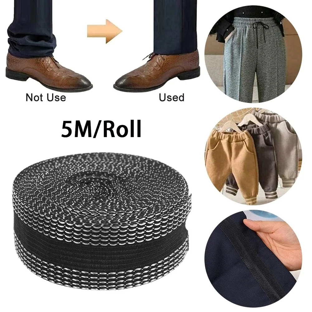 Iron On Pants Edge Shorten, Self Adhesive Pants Paste, 5M Black Tape, Repair Solution for Trousers, and Efficient