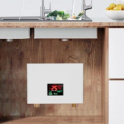 110V Electric Tankless Water Heater Wall-Mounted Instant Hot Water 3000W Under Sink Water Heater 68-126°F with LCD Display
