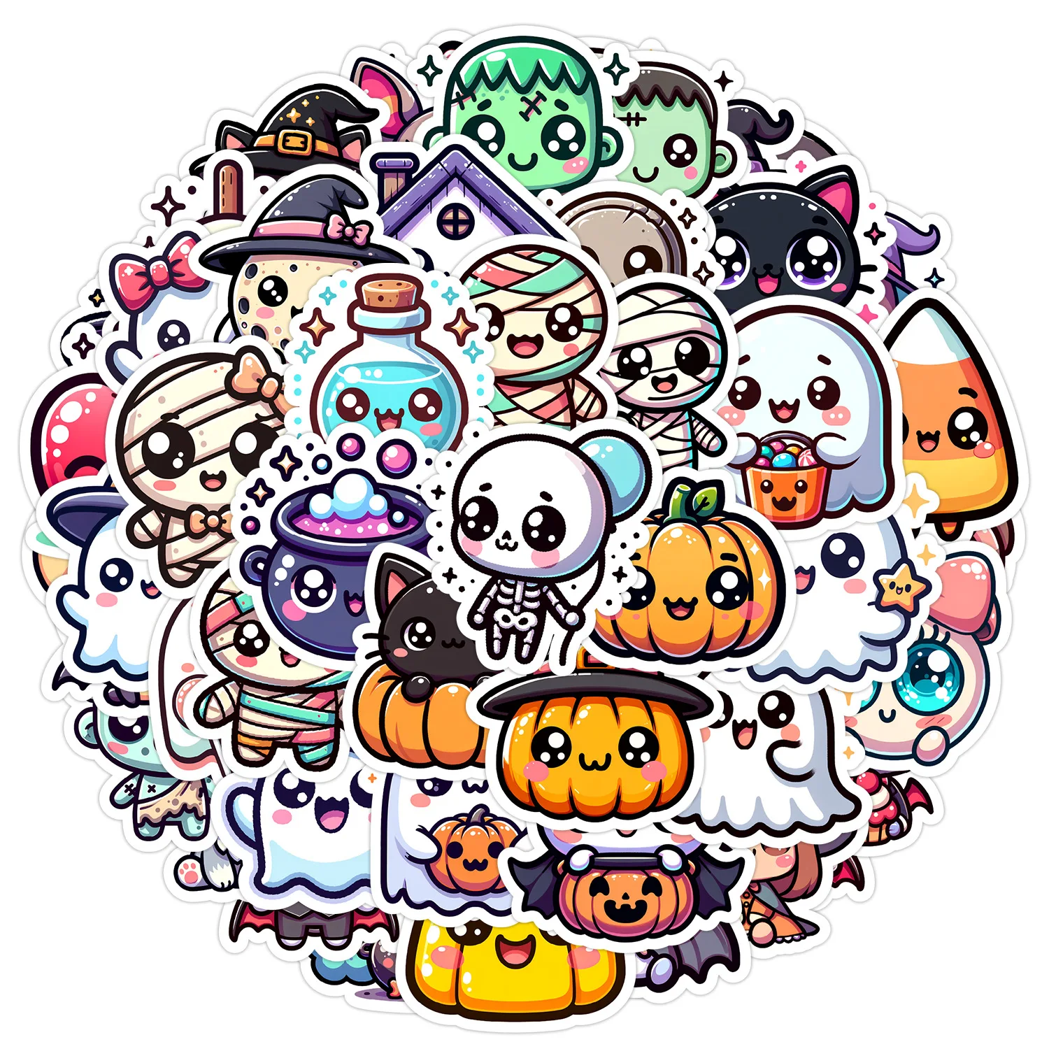 

10/50PCS Cute Ghost Pumpkin Halloween Elements Graffiti Stickers Decorate Water Cup Computer Waterproof Stickers Kids Toy