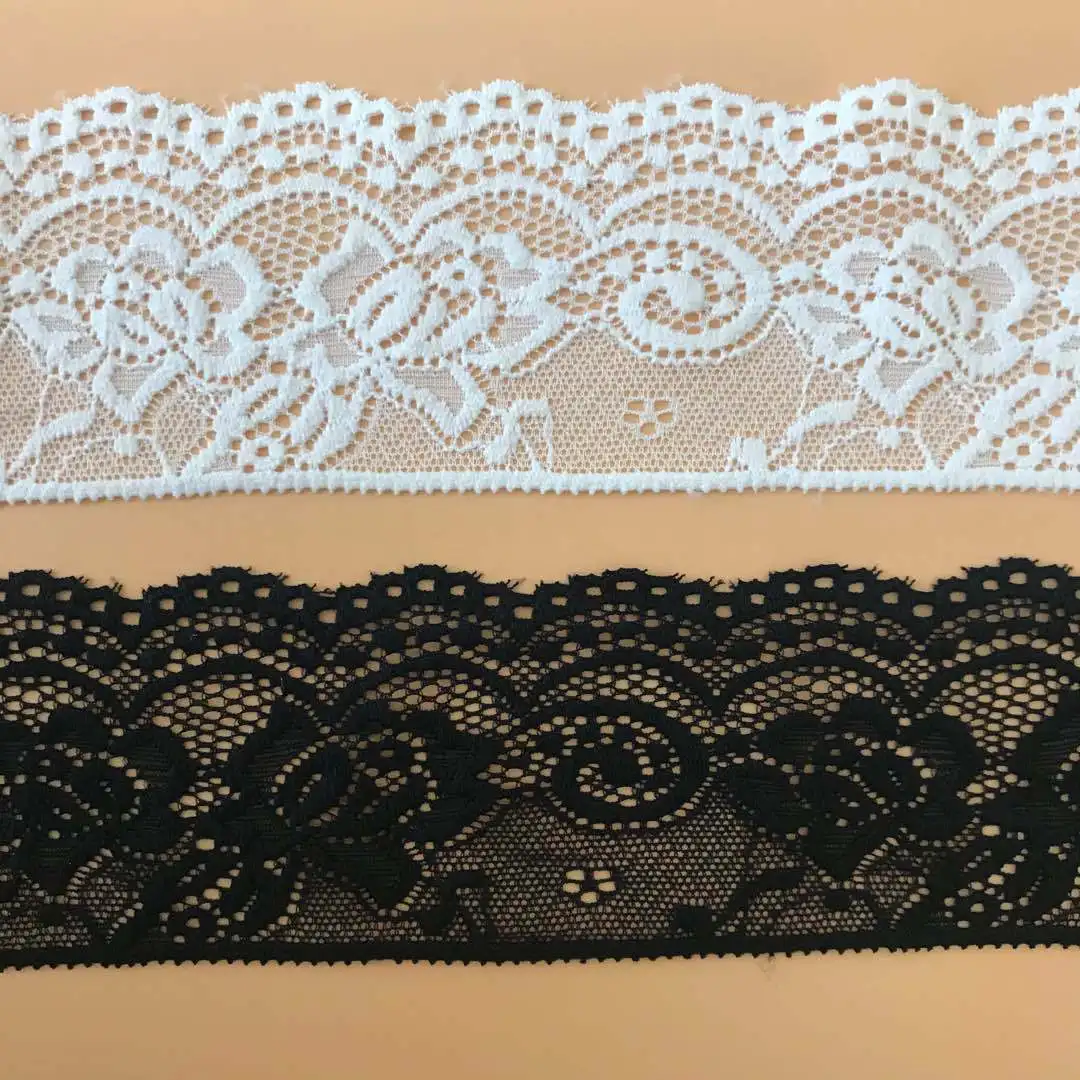 Exquisite Elastic Lace Trim, Available in Black and White, 2.5inch Inches Wide with Vintage Floral Pattern, Suitable for Clothing Modification, Wedding Dress Accessories, Lingerie Decoration, Handmade Hairpin Making, and Home Textile Sewing Supplies view 2
