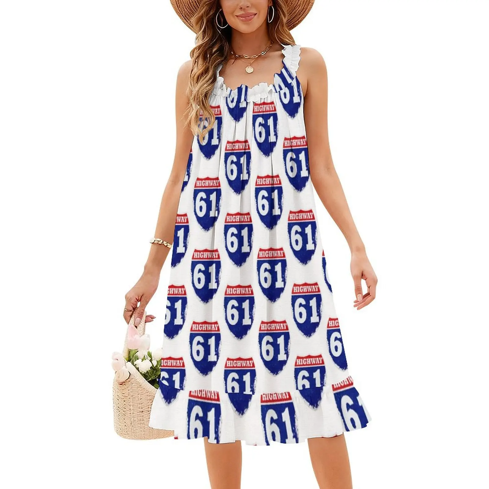 Highway 61 Vestido sin mangas bohemio revisitado Vestido de fiesta de vacaciones en la playa con múltiples estampado Bob Dylan Música Folk Bob 60S Dylan