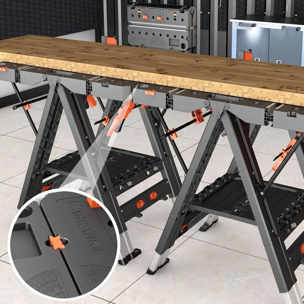 Mesa de trabajo plegable portátil combinada, banco de trabajo y caballito de sierra 2 en 1, banco de trabajo impermeable con capacidad de carga adicional con 8 carpintero