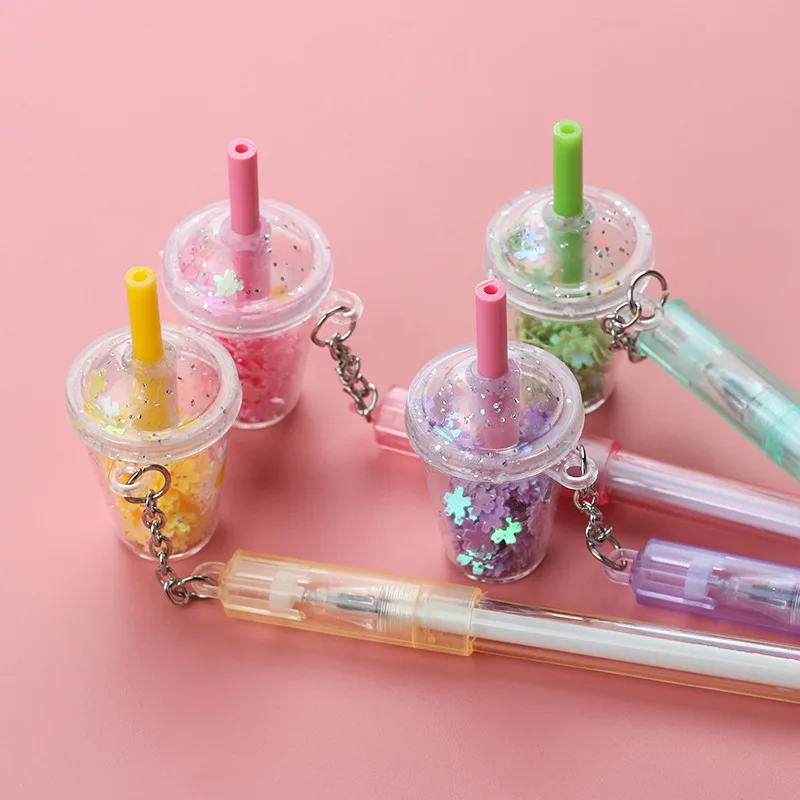 Korean Version Creative Milk Tea Cup Pendant Neutral Pen Cute Sequins Pendant Signature Pen Drawing Toys Student Stationery Gift