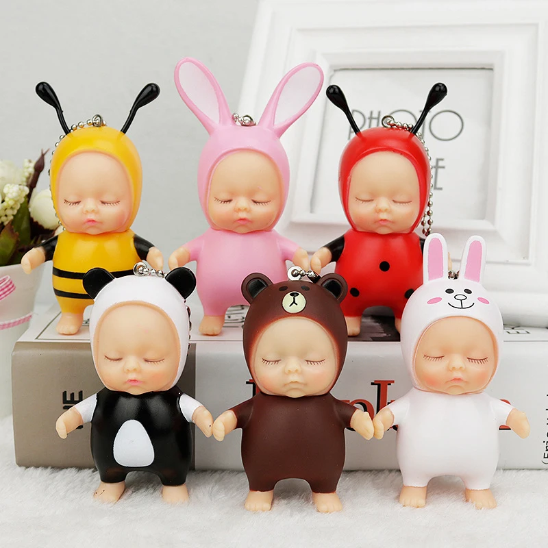 Creative Cartoon Cute Closed Eyes Baby Doll Keychain Cake Baking Decorations Model Children's Toy Backpack Decoration Charm Gift