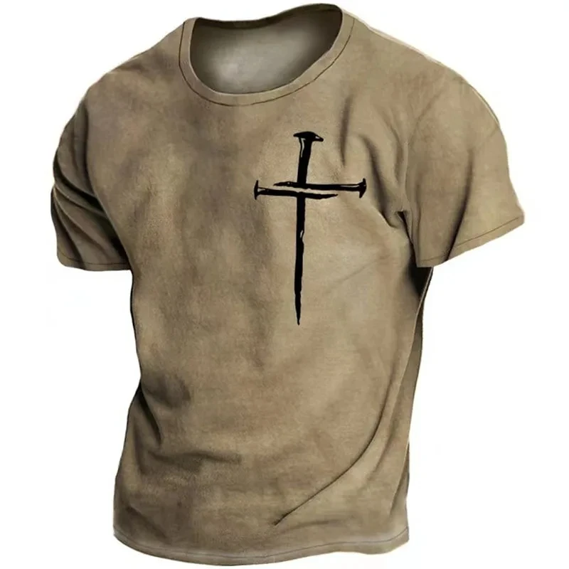 Vintage T-shirt Christian Jesus 3D Printed Casual Short Sleeve Oversized Cross Tops Tee Summer Fashion Streetwear Men T Shirt