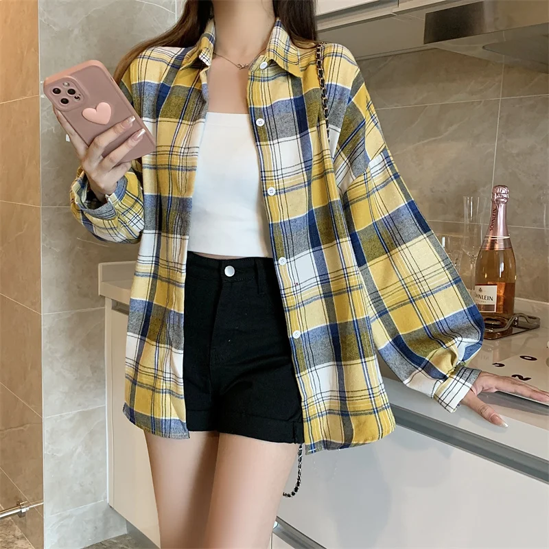 

Plaid Button Down Shirt for Women Ladies Long Sleeve Single Breasted Blouse Tops Casual Check Shirts Spring Summer 2026