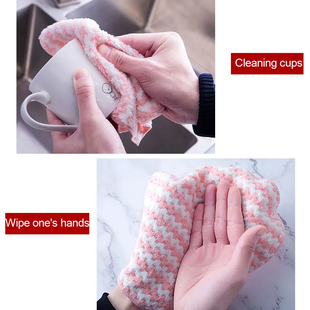 Oil Free Dishwashing Towel Kitchen Cleaning Rag，Cationic Coral Pile Absorbent Cloth Household Cleaning Tools Cleaning Cloths