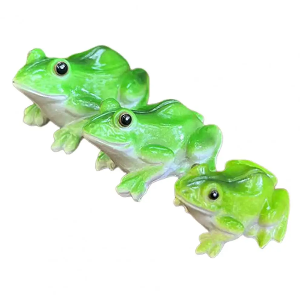 Vivid Frog Sculptures Set of 3 Miniature Frog Figurines for Garden Decor Realistic Weather-resistant Statues Adorable Plant