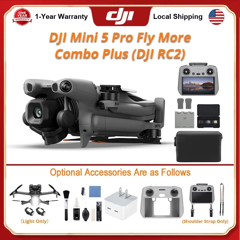 DJI Mini 5 Pro Fly More Combo Plus Drones With Camera Strobe Light & Charger & Cleaning Kit Mini Drones 4k Professional Omnidirectional Obstacle Sensing ActiveTrack