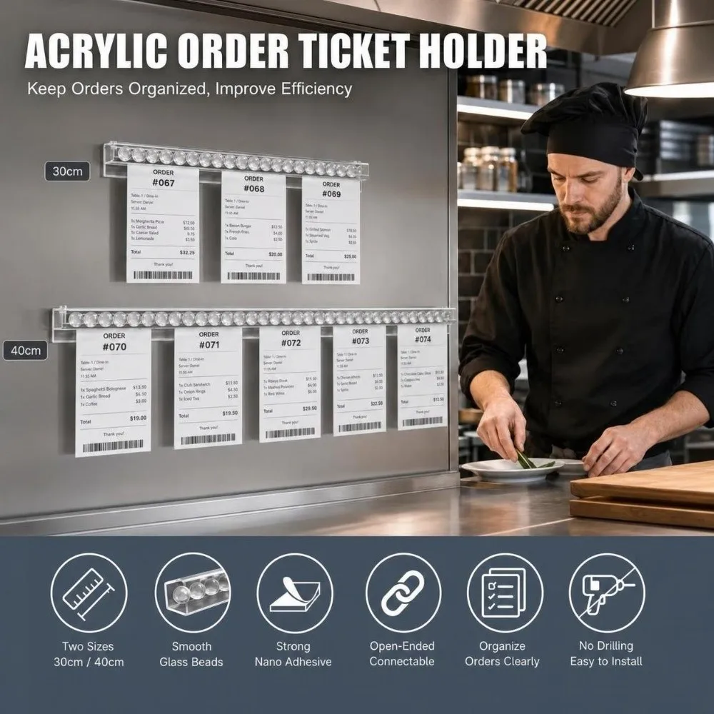 Multifunctional Plastic Order Ticket Holder Clear Wall Mount Restaurant Bill Rack Kitchen Receipt Holder Office Cafes Pubs