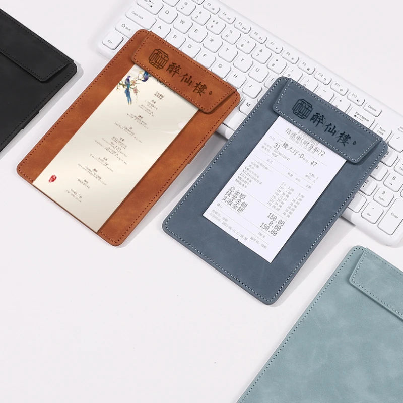 PU Leather Mini Magnetic Writing Clipboard Pure Color Writing Pad Business File Folder Restaurant Menu Covers Paper Organizer