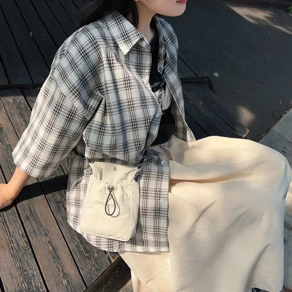 Fashion Canvas Shoulder Crossbody Bags Solid Color Minimalist Style Messenger Bag Lightweight Small Coin Purse for Women Men