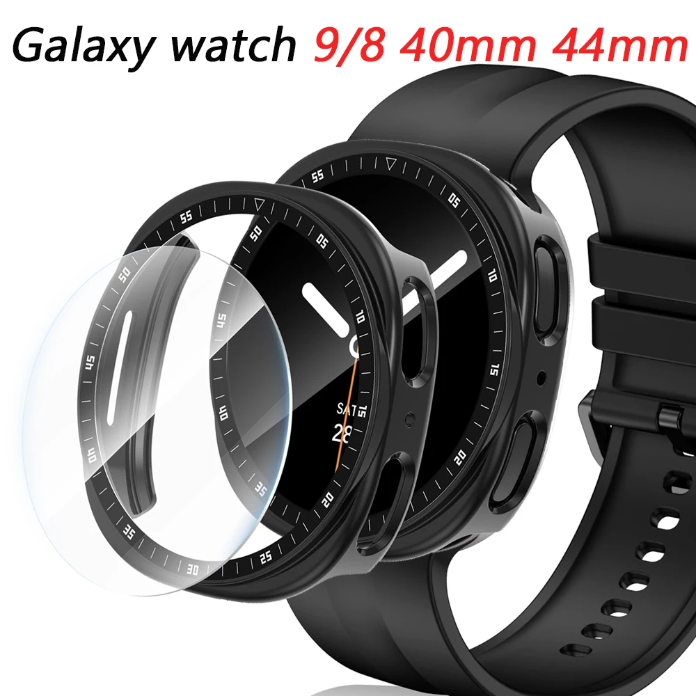 Skalierter Rahmen+Abdeckung für Samsung Galaxy Watch 9 44mm 40mm Displayschutz Harte PC-Stoßfängerhülle Gehärtetes Glas Galaxy Watch 8 Hülle