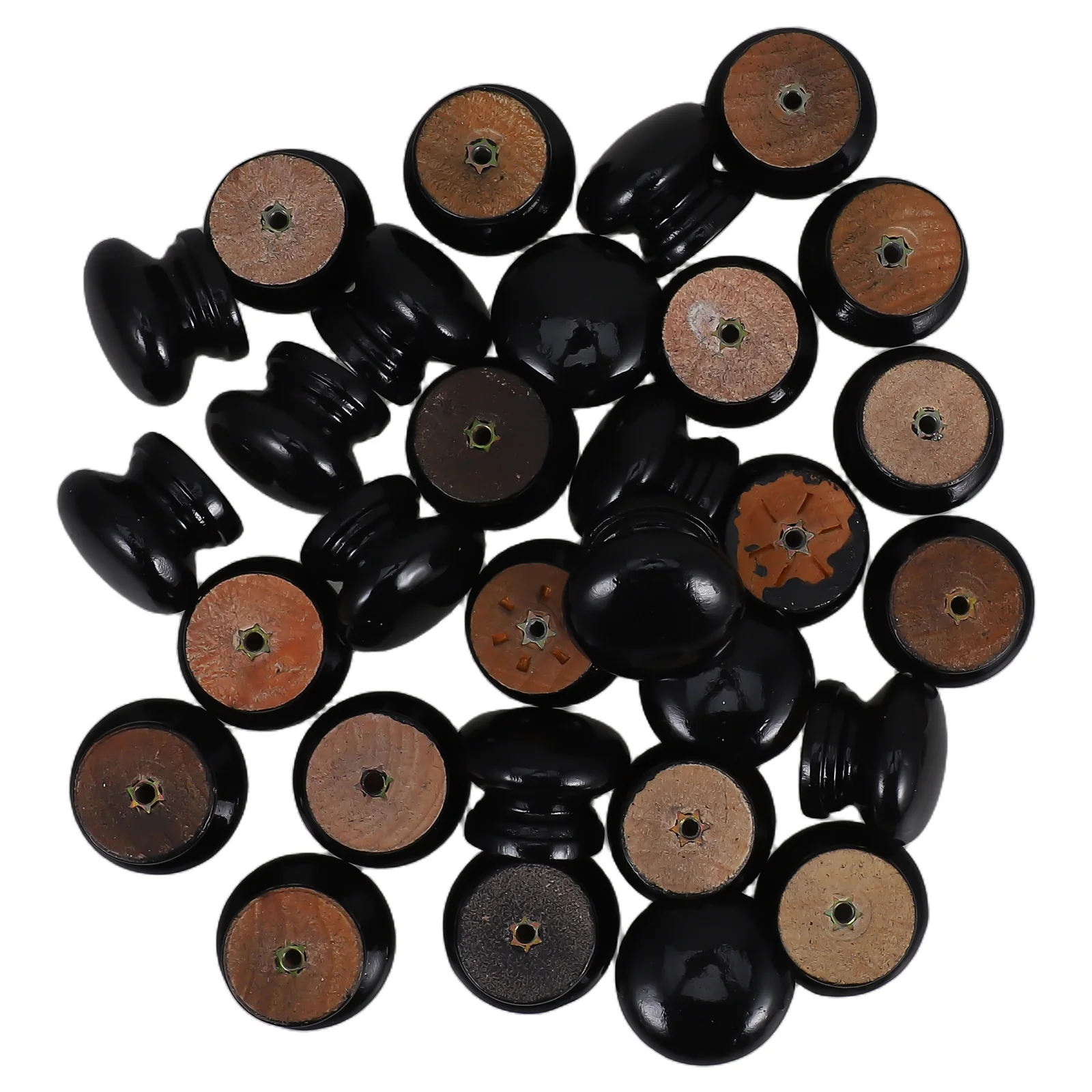 

30Pcs Mushroom Shape Wood Drawer Pulls Cabinet Handles Single Hole Black Natural Door Knobs for Dresser Wardrobe Furniture